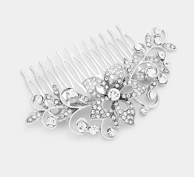 Stylish Women's Glass Crystal Flower Hair Combs - Image 1 of 1