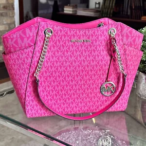 Michael Kors Jet Set Travel LG Chain Shoulder Tote MK Logo Bag Dragonfruit Pink - Picture 1 of 11