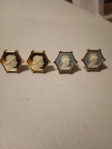 2 PAIRS Vintage Cufflinks Incolay Stone Faux Cameo Cuff Links Greek Mytho - Picture 1 of 11