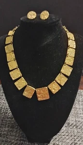 Vtg Anne Klein CHUNKY CHOKER NECKLACE  GOLD TONE & EARINGS FREE SHIPPING - Picture 1 of 3
