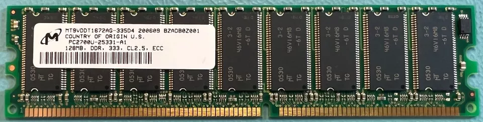 LOTE DE 2 micras MT9VDDT1672AG-335D4 DDR 128MB 333Mhz PC-2700 CL2.5 Foto 1 de 1