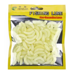 50PCS/Pack 2cm Larva Maggot Worm Grub Bait Soft Fishing Lure Luminous Jig Tackle - Picture 1 of 21