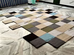 Tappeto multitappeto beige forma irregolare pile alternativo fatto a mano tappeto unico qualsiasi stanza - Foto 1 di 8
