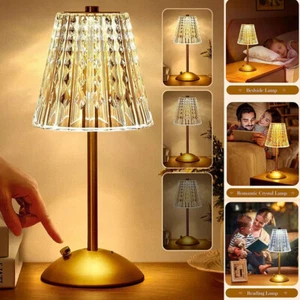 Table Lamp Cordless Touch Crystal Lamps LED Rechargeable Desk Lamp Metal Modern - Picture 1 of 16