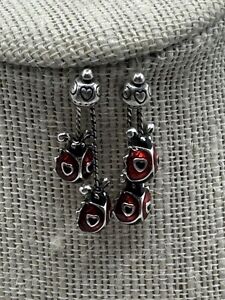 Brighton Love Bug Ladybug Red Enamel Pair Of Earrings Drop Dangle Charms