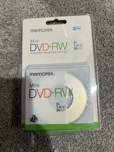 MEMOREX Mini DVD-RW Camcorder Discs 3 Pack 2X 1.4GB 30 min Single Sided - Picture 1 of 3