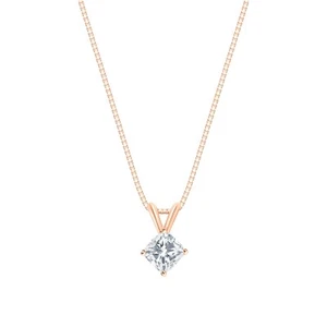 Collar de diamantes cultivados creado en laboratorio con cojín torneado IGI F/ VS 1 quilate oro rosa de 14 quilates - Imagen 1 de 1