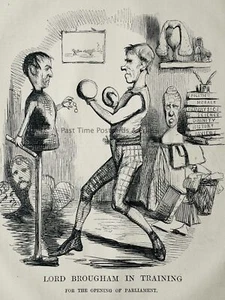 c1844 Antique Victorian Print LORD BROUGHAM IN TRAINING - OPENING OF PARLIAMENT - Picture 1 of 2
