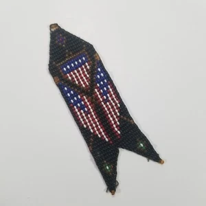 Folk Art Watch Fob Beadwork Americana Flag Antique Victorian Red White Blue - Picture 1 of 6