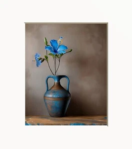 Blue Wall Art, Farmhouse Wall Art, Biege Brown Home Decor Matted Wall Art Print - Picture 1 of 10