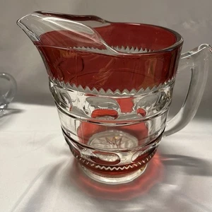 Vintage Tiffin Kings Crown Thumbprint Ruby Red Cranberry Glass Pitcher Ice Lip - Picture 1 of 4