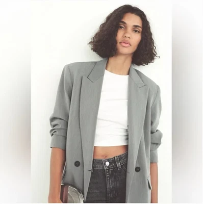 Blazer Zara de gran tamaño para mujer gris medio con un botón muesca solapa forrada chaqueta Foto 1 de 4