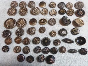 51 Vintage Antique Black Glass Buttons GOLD LUSTER - Picture 1 of 24