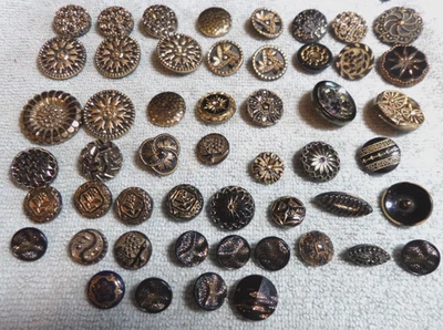 51 Vintage Antique Black Glass Buttons GOLD LUSTER - Image 1 of 4