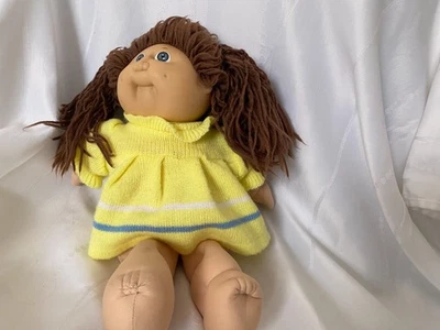 Vintage Cabbage Patch Kid With Brown Pigtails And A  Yellow Dress - Image 1 of 4