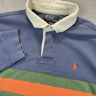 Moletom Vintage Polo Ralph Lauren Rugby Masculino XL Listrado Azul Rugger - Imagem 1 de 4