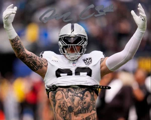 Maxx Crosby Auto 8x10 signiert Las Vegas Raiders Nachdruck Foto Hände hoch - Bild 1 von 1
