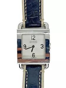 Coach Women's Square Watch Silver Dial Leather Band Quartz - Picture 1 of 6
