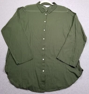 Primark Button Up Shirt Women’s Small S Green Long Sleeve Cotton Tunic Top Sheer - Image 1 of 4