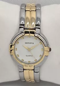 Men's Geneva White Dial Gold Silver Two Tone Case Link Bracelet Band Watch 04 - Picture 1 of 9
