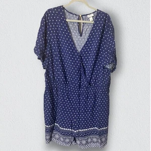 Women's Tie Waist Romper - Ava & Viv Navy Bluer White  V Neck 2X - Picture 1 of 7