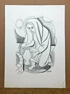 Irving Amen Signed hand drawn piece using black pastel - Imagen 1 de 1