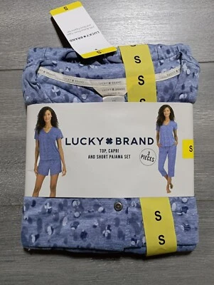 Conjunto de pijama Lucky Brand para mujer pequeño azul *3 piezas* top/capri/corto Foto 1 de 3