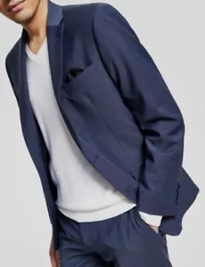 $425 Bar III Men's Blue Slim-Fit Wool-Blend Solid Suit Jacket 46R - Picture 1 of 3