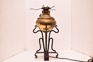 ATQ Jugendstil Oil Table Lamp Converted Electric Light Art Nouveau Whiplash VTG