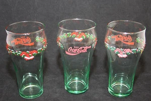 Coca Cola Holly w/ Bells Glasses Christmas Holiday 3 Tumblers Coke Collectable - Picture 1 of 4