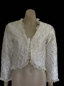 Vtg 70s Avon by Kayser Sz M 10-12 Quilted Satin Bed Jacket Lace Trim Crop Cream - Picture 1 of 12