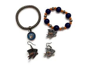 Oklahoma City Thunder Jewelry Set - 2 Bracelets & Earrings NBA Fan Gift - Picture 1 of 1