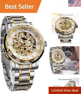 Elegant Men's Skeleton Watch with South African Diamonds & Stainless Steel - Picture 1 of 10
