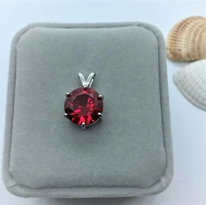 7.6 Ct Certified Burmese Heated Red Ruby in 18k White Gold Plated Sterling - Picture 1 of 11