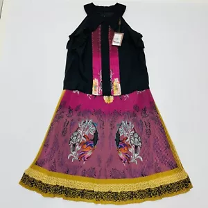 ETRO Halter Ruffle Neck Pleated Black Purple Knee Length Dress 42/ 6 NWT $2,320 - Picture 1 of 15