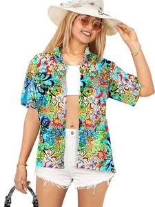 LA LEELA Likre Collar Camp HD Digital Outfit Shirt Multi 441|XXL - US 44 - 48C - Picture 1 of 3
