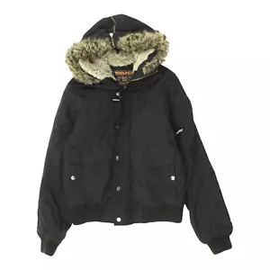 Woolrich Mens Quilted Jacket | Vintage Black Faux Fur Hooded Full Zip Outdoors - Picture 1 of 4