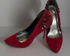 Dollhouse Red Faux Suede Studded Stiletto Heels Size 6M - Picture 1 of 12