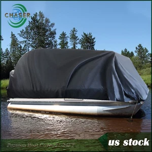 New Heavy Duty Fabric Gray 21-24FT Waterproof Trailerable Pontoon Boat Cover - Picture 1 of 9