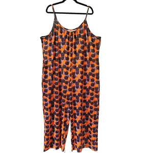 Halloween Black Cat Jumpsuit Pumpkin Women's 3XL One Piece Romper Pockets - Picture 1 of 17