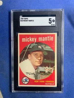 1959 Topps #10 Mickey Mantle Yankees Salón de la fama SGC 5 EX Foto 1 de 2