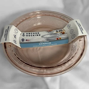 Anchor Hocking Rosewater Glass Cake Pie Deep Dish Laurel Embossed 9.25" USA New - Picture 1 of 14