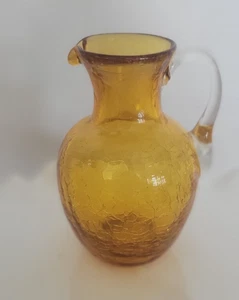 Vtg Crackle Glass with clear handle in Pilgrim Amber- Small creamer - Picture 1 of 6
