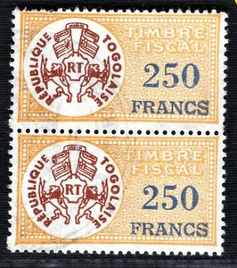 TOGO Revenue Stamps Pair{2} 250Fr TIMBRE FISCAL Used ex Collection Y2WHITE10 - Picture 1 of 6