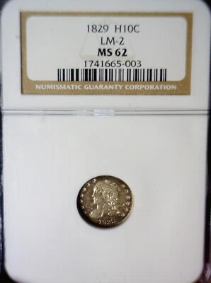 1829 NGC MS62 Bust Half Dime SILVER Coin NICE HD 10c BU ++ ORIGINAL LOT #1  NR - Image 1 of 4