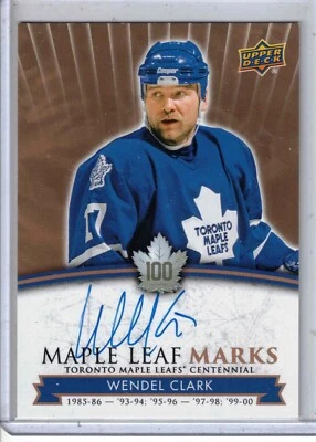 2017 UD Toronto Maple Leafs Centennial Wendel Clark Maple Leaf Marks auto card - Image 1 of 2
