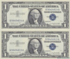 Silver Certificate: 2x1 Dollar 1957 A Blue Seal from USA - Cons. Serials -UNC #2