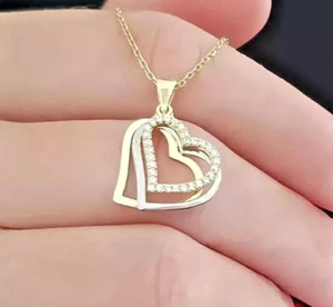 1Ct Round Cut Real Moissanite Triple Heart Shape Pendant 14K Yellow Gold Plated - Picture 1 of 7