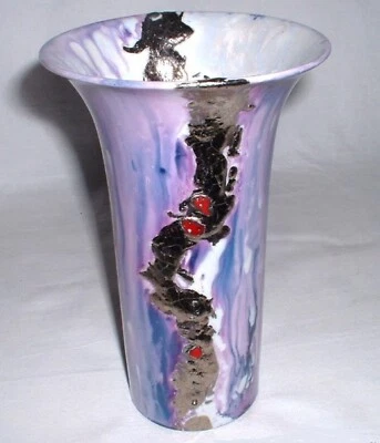 Kaiser Porzellan ~ moderne Vase 19 cm ~ Lila Blau Rosa Rot Silber ~ Malerz. EL - Bild 1 von 3