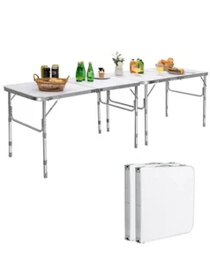 Set of 2 Folding Table Height Adjustable Aluminum Picnic Table w/Carrying Handle - Picture 1 of 4